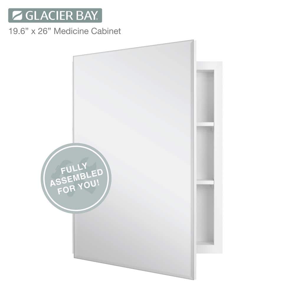 Glacier Bay 19-5/8 in. x 26 in. Rectangular Recessed or Surface Mount Beveled Frameless Medicine Cabinet with Mirror