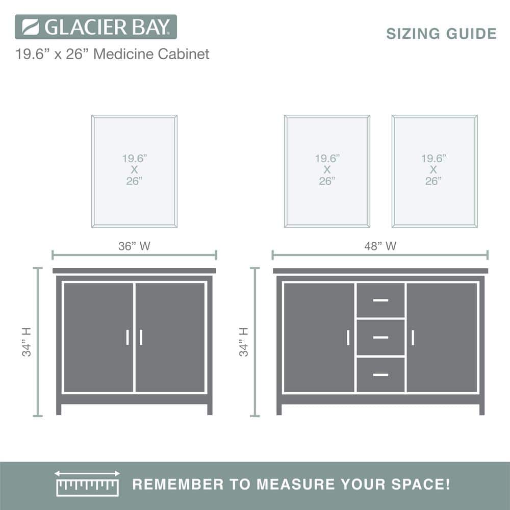 Glacier Bay 19-5/8 in. x 26 in. Rectangular Recessed or Surface Mount Beveled Frameless Medicine Cabinet with Mirror
