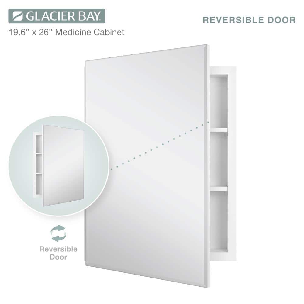 Glacier Bay 19-5/8 in. x 26 in. Rectangular Recessed or Surface Mount Beveled Frameless Medicine Cabinet with Mirror