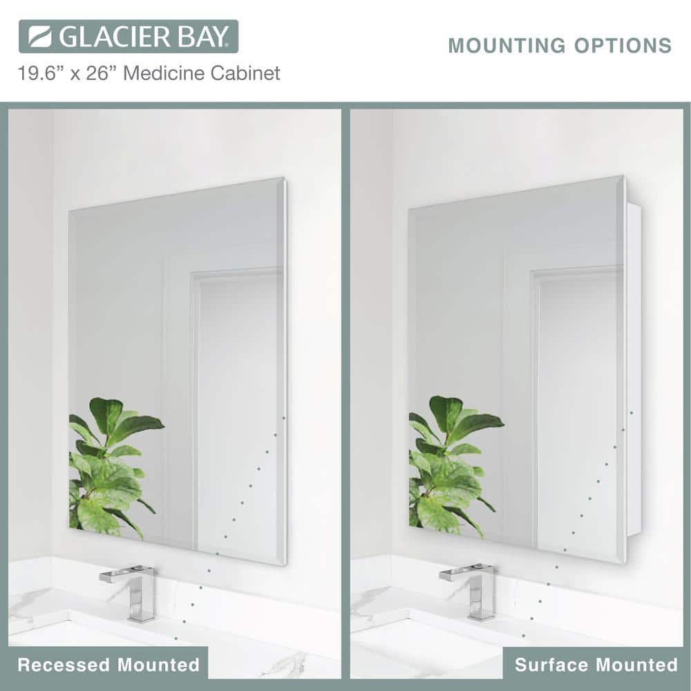 Glacier Bay 19-5/8 in. x 26 in. Rectangular Recessed or Surface Mount Beveled Frameless Medicine Cabinet with Mirror