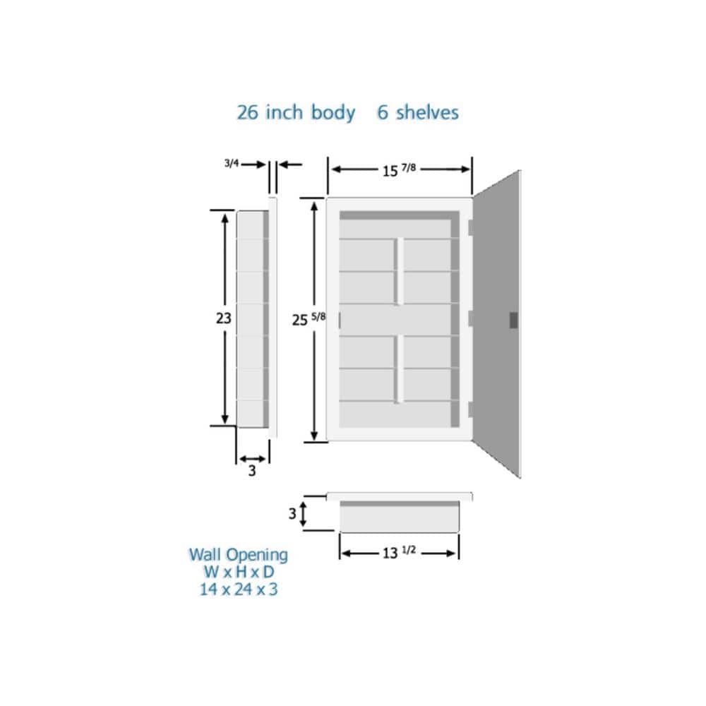 Glacier Bay Spacecab 16 in. x 26 in. x 3-1/2 in. Framed Recessed 1-Door Medicine Cabinet with 6-Shelves and Chrome Frame Mirror