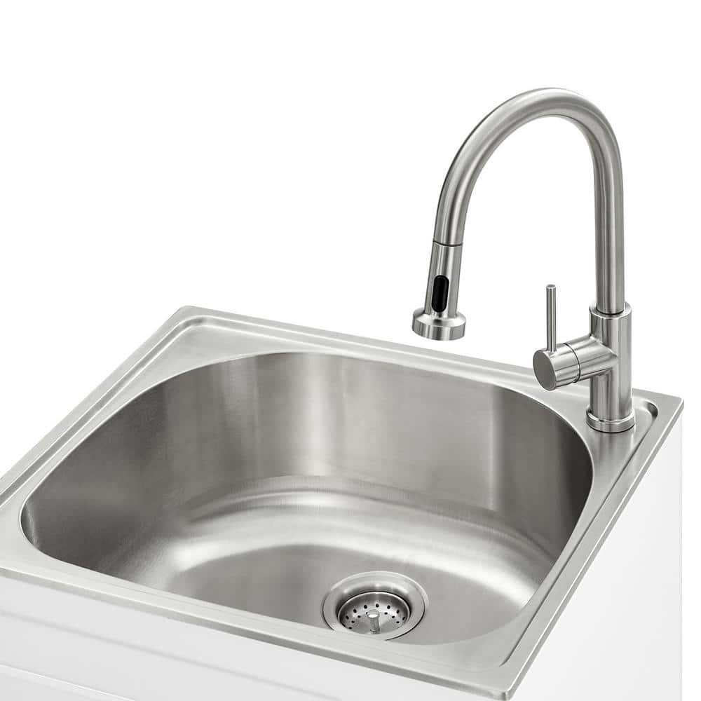 Glacier Bay All-in-One Stainless Steel Utility Sink with Faucet and Cabinet, White