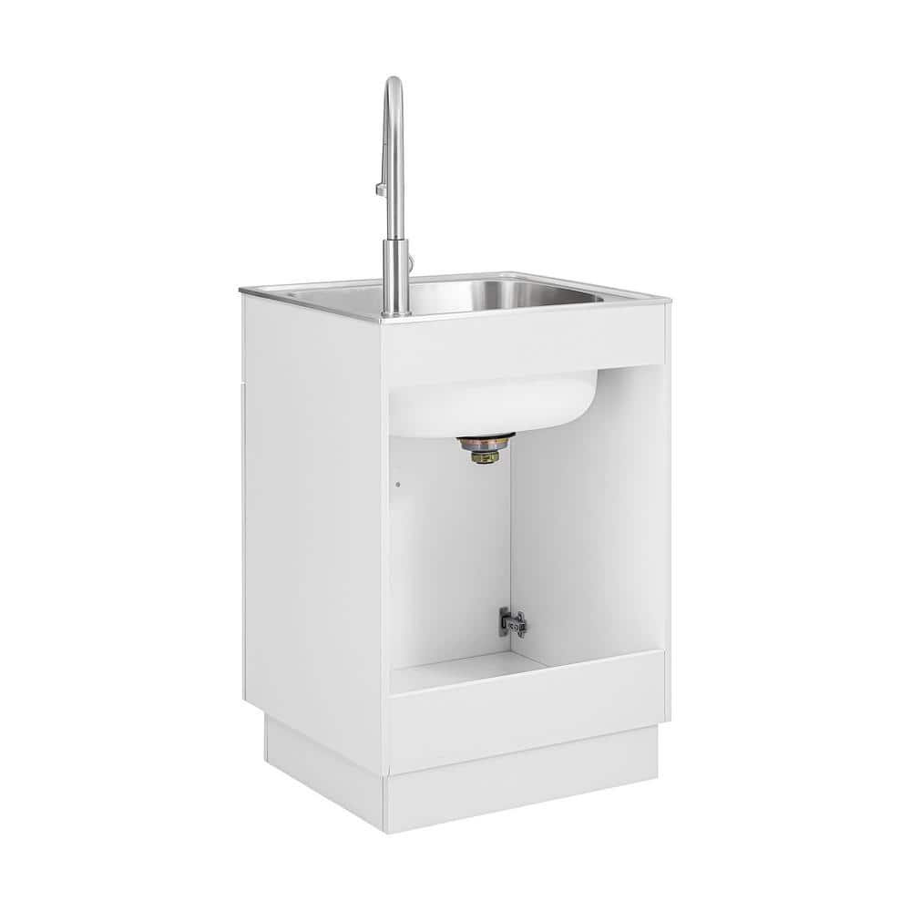 Glacier Bay All-in-One Stainless Steel Utility Sink with Faucet and Cabinet, White