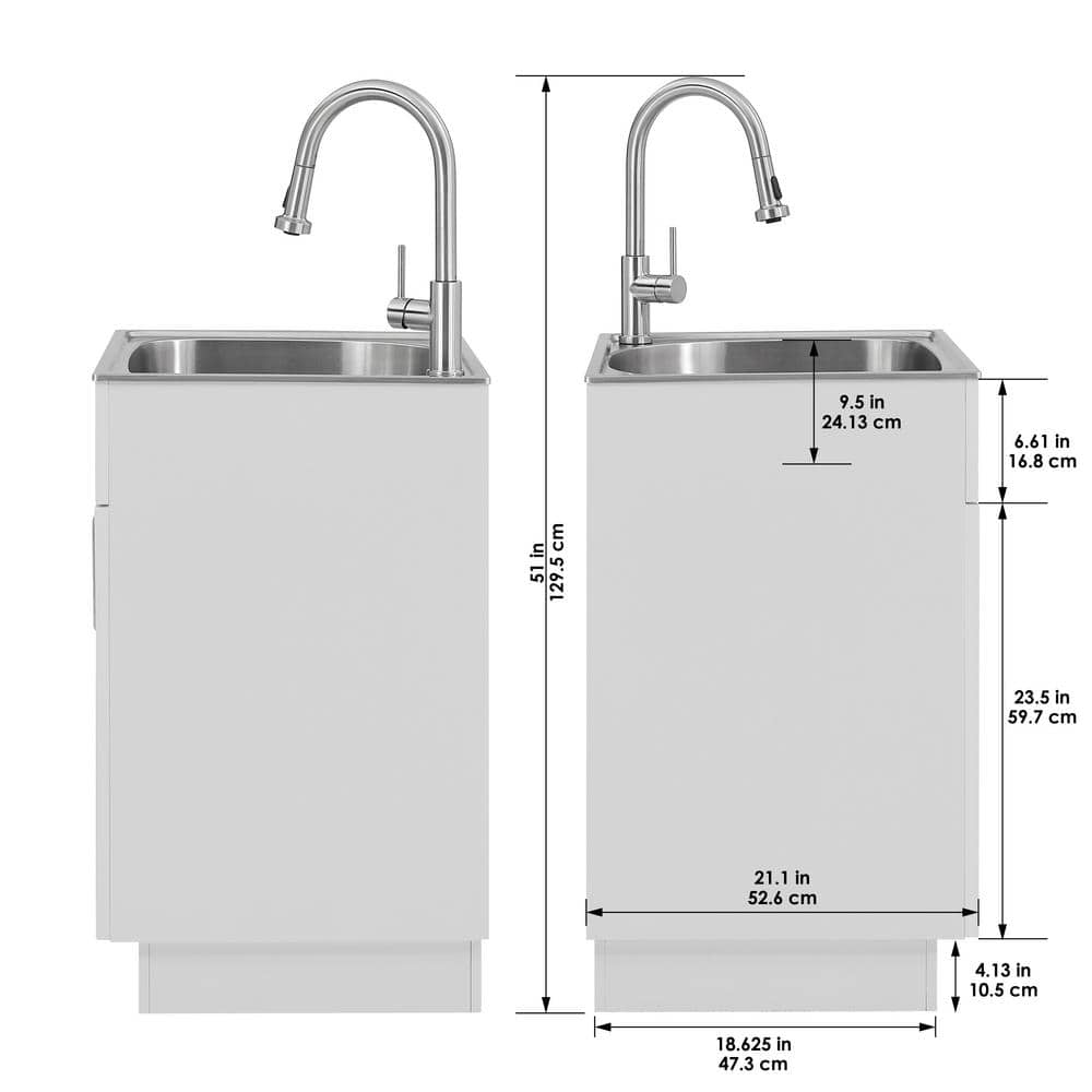 Glacier Bay All-in-One Stainless Steel Utility Sink with Faucet and Cabinet, White