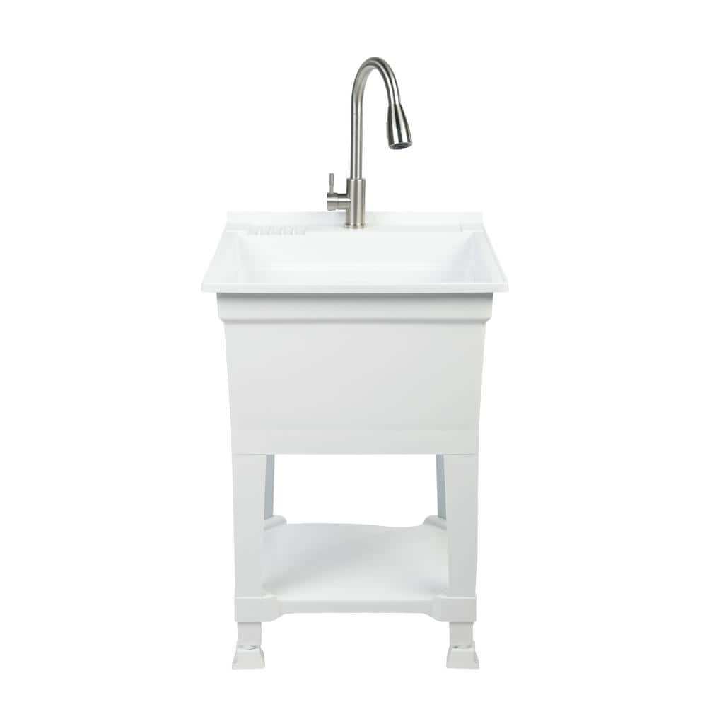 Glacier Bay 24" Freestanding Laundry/Utility Sink with Stainless Pull-Out Faucet