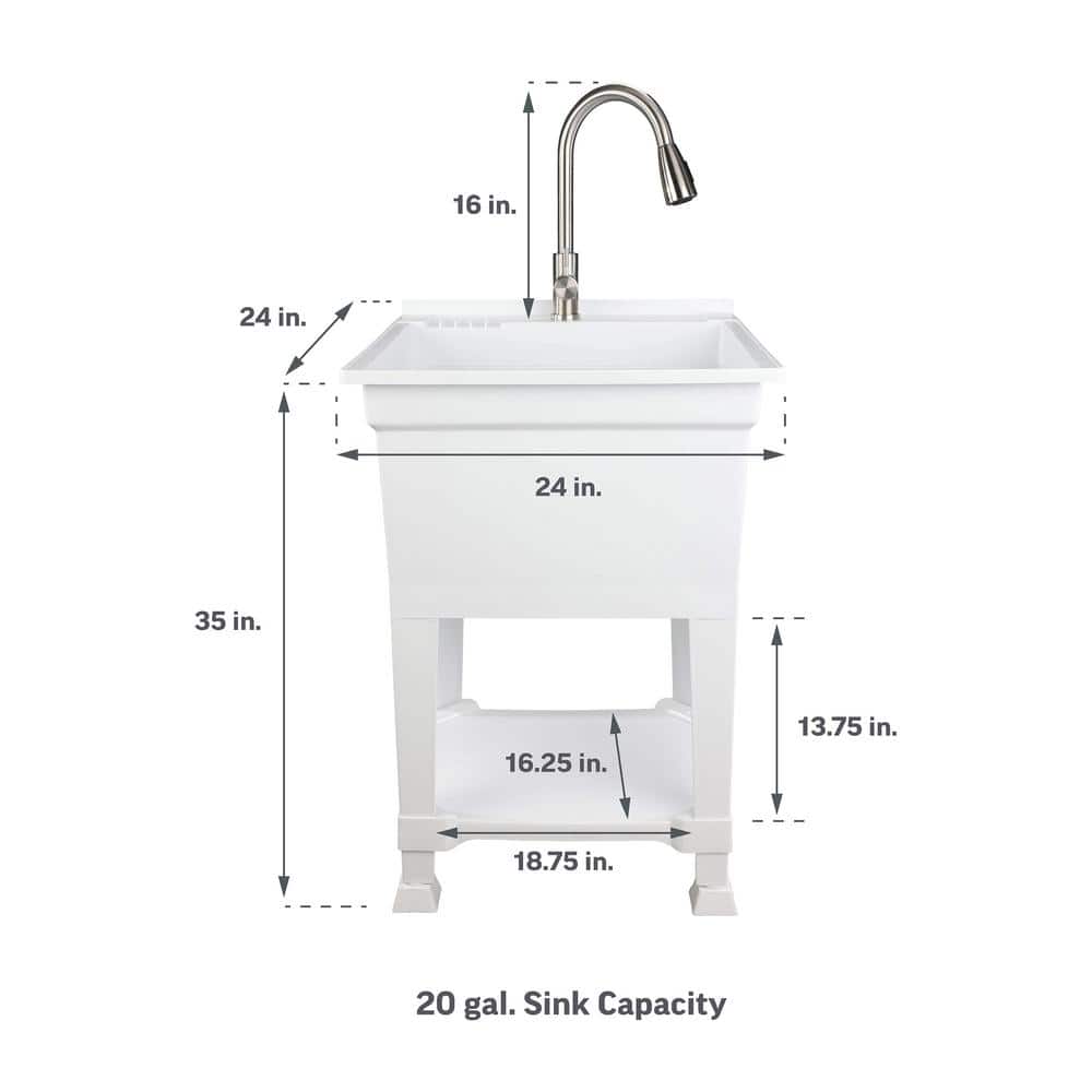 Glacier Bay 24" Freestanding Laundry/Utility Sink with Stainless Pull-Out Faucet
