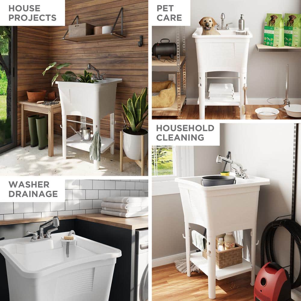 Glacier Bay 24.1 in. Laundry Sink Work Center with Pull-Out Faucet