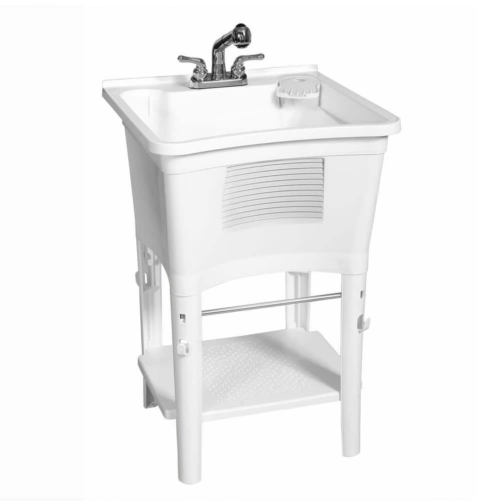 Glacier Bay 24.1 in White Laundry & Utility Sink Work Center with Chrome Faucet