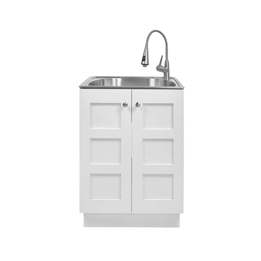 Glacier Bay 24 in Utility Sink with Stainless Steel Basin, Faucet & Cabinet
