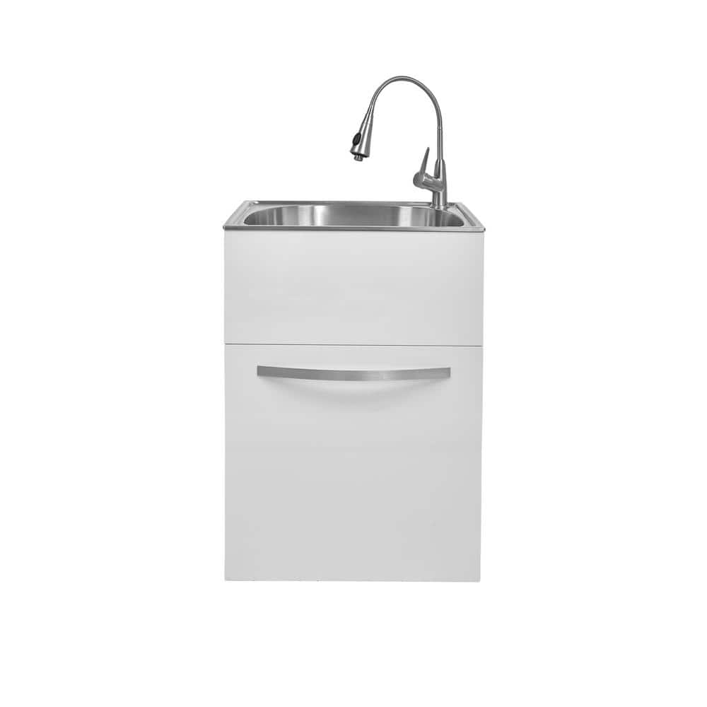Glacier Bay 24 in. Stainless Steel Laundry Sink with Faucet & Cabinet