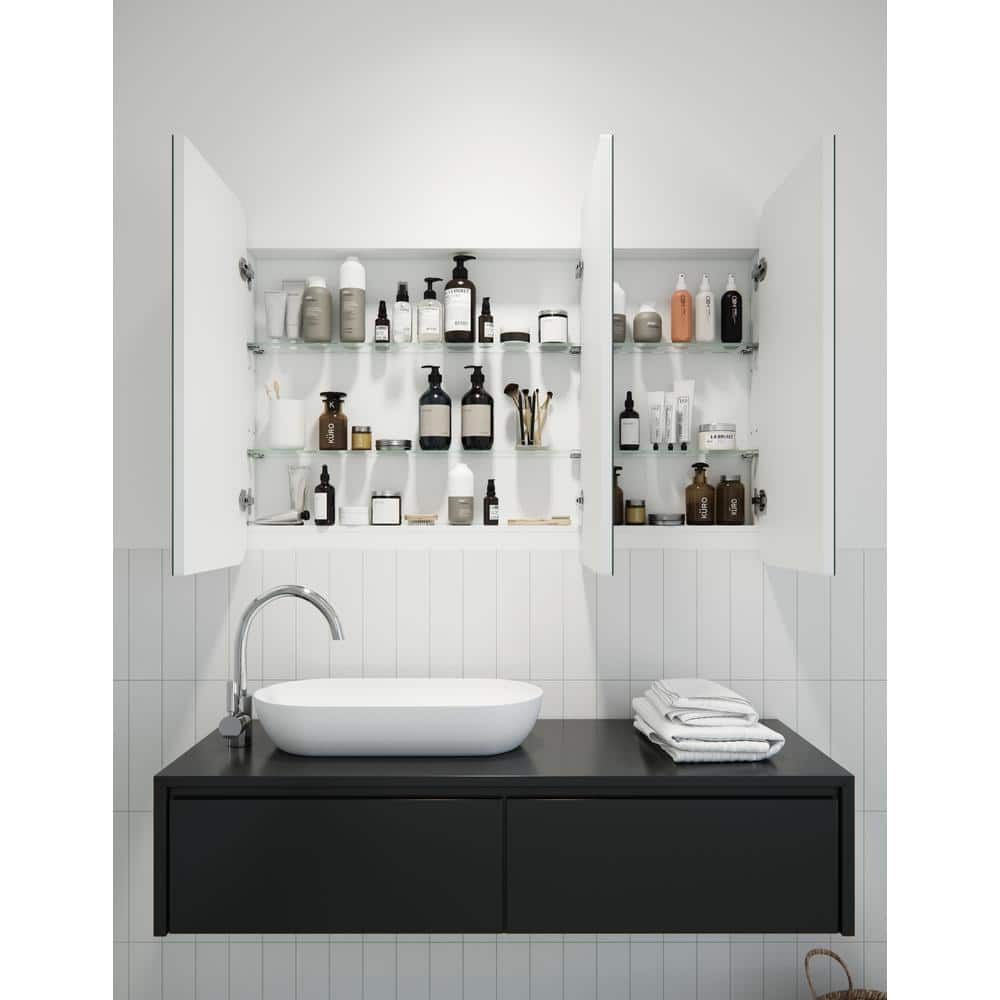 Glass Warehouse Ezri 48 in. W x 32 in. H x 4.75 in. D White Recessed Medicine Cabinet with Mirror