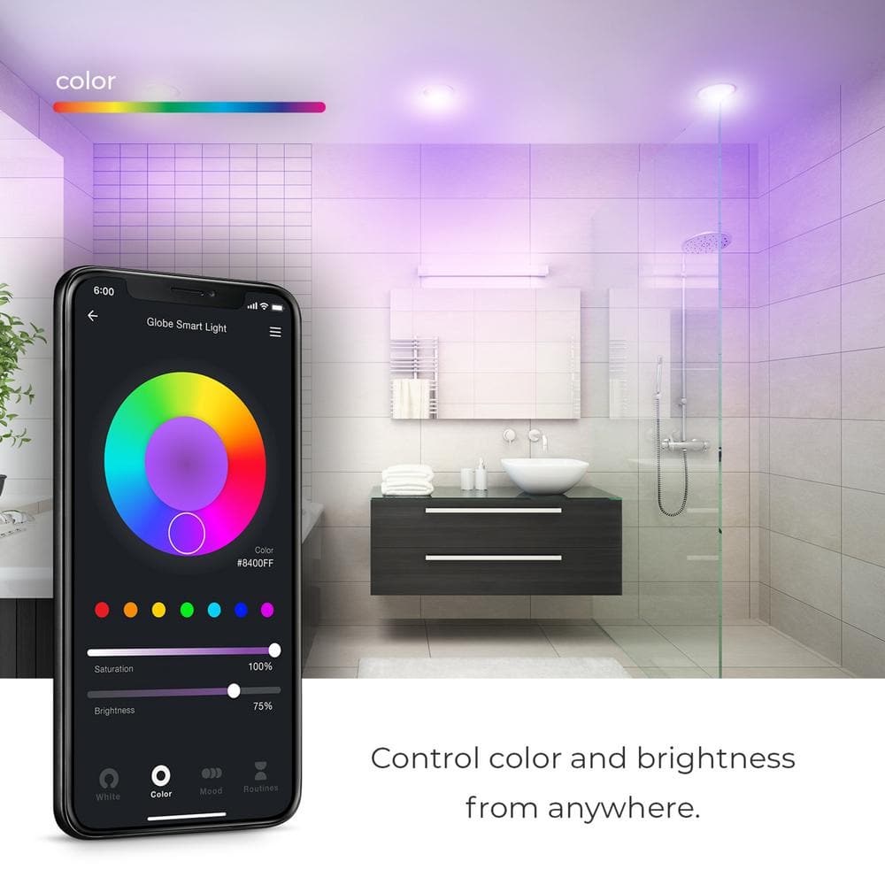 Globe Electric Smart Integrated LED 4 in Round RGB + Tuneable White Canless Recessed Light for Kitchen Bathroom Livingroom, White