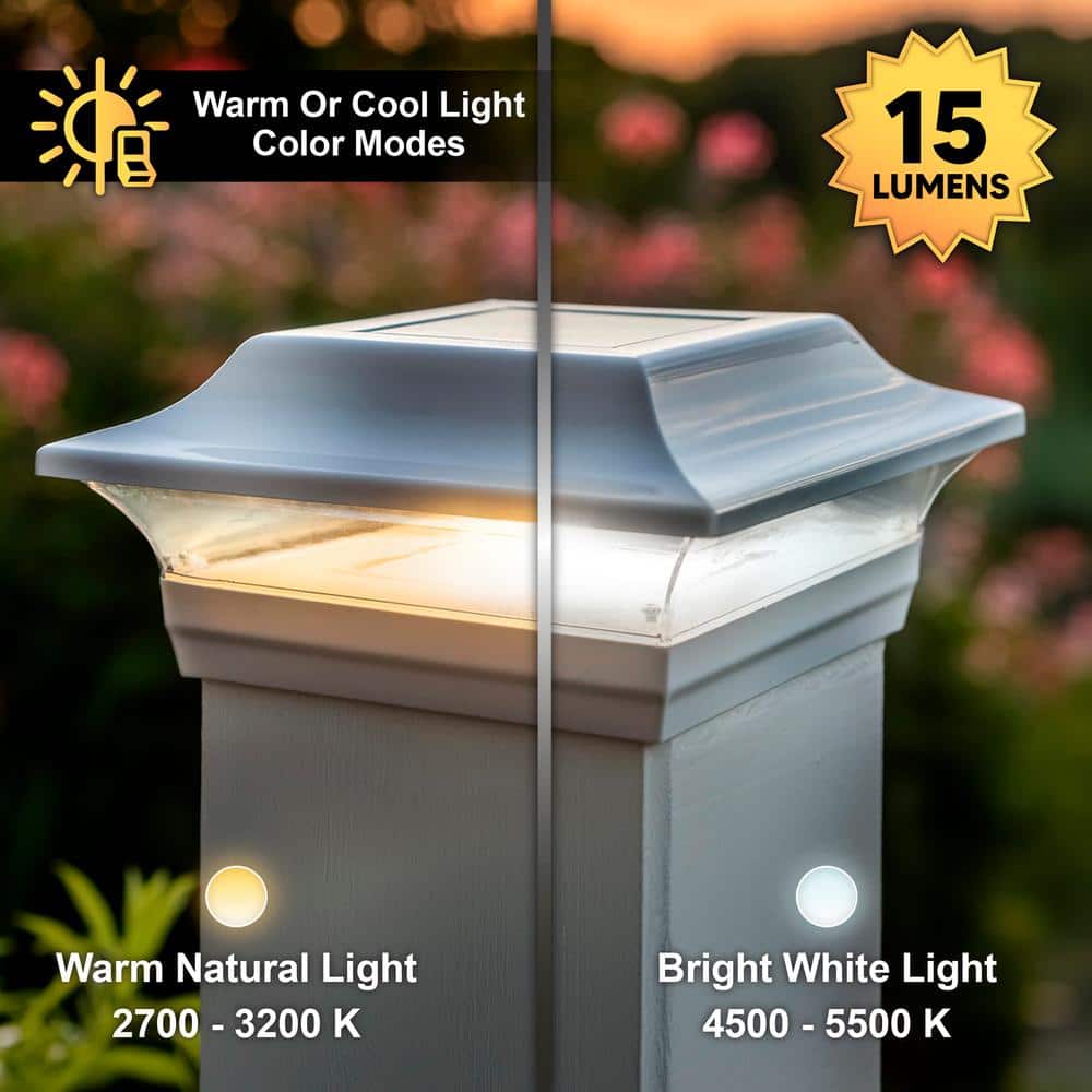 CLASSY CAPS Imperial 5 in. x 5 in. Outdoor White Cast Aluminum LED Solar Post Cap (2-Pack)