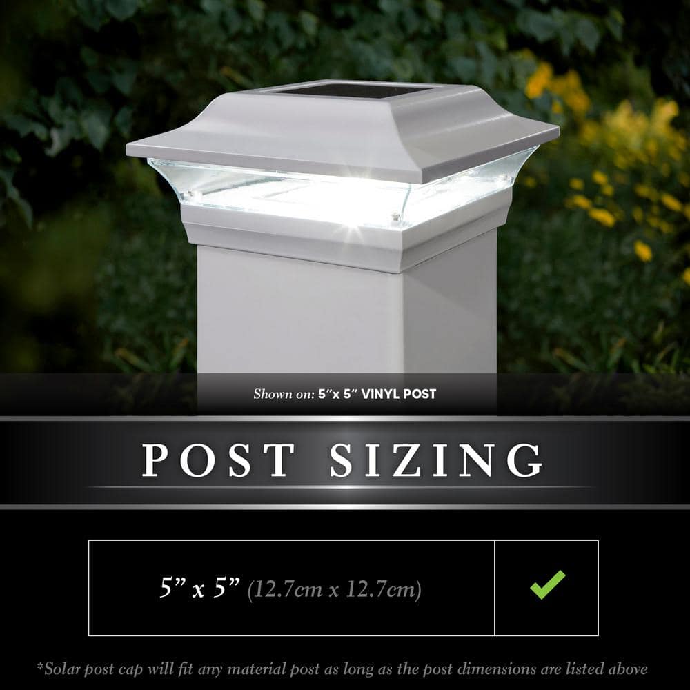 CLASSY CAPS Imperial 5 in. x 5 in. Outdoor White Cast Aluminum LED Solar Post Cap (2-Pack)