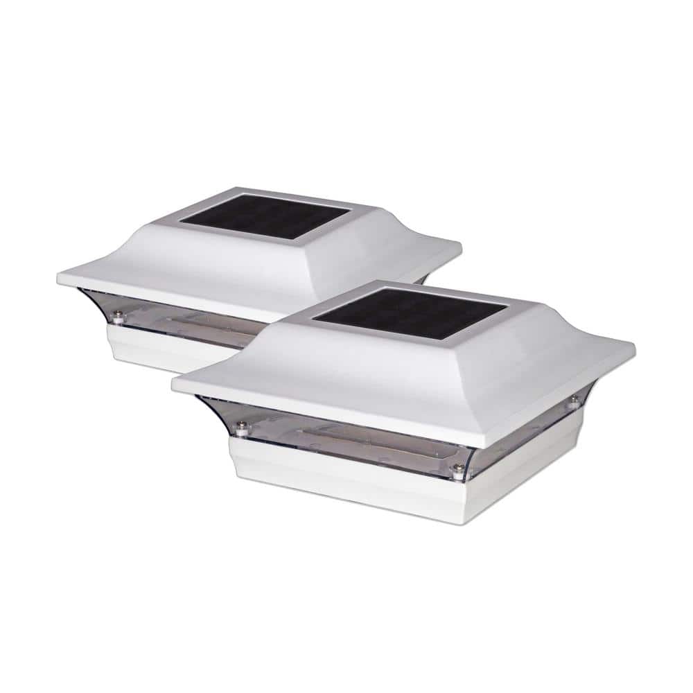 CLASSY CAPS Imperial 5 in. x 5 in. Outdoor White Cast Aluminum LED Solar Post Cap (2-Pack)