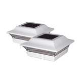CLASSY CAPS Imperial 5 in. x 5 in. Outdoor White Cast Aluminum LED Solar Post Cap (2-Pack)