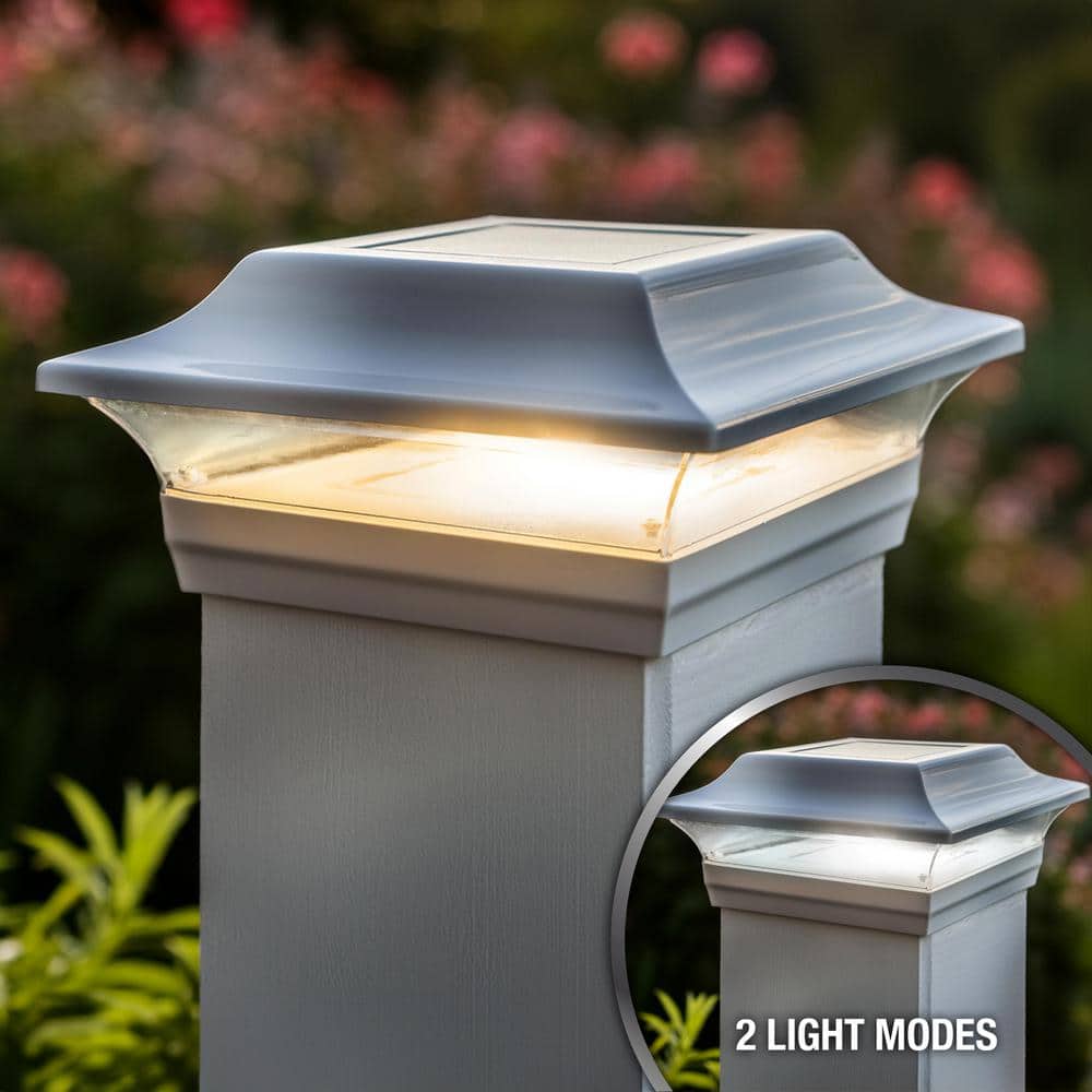 CLASSY CAPS Imperial 5 in. x 5 in. Outdoor White Cast Aluminum LED Solar Post Cap (2-Pack)
