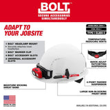 Milwaukee BOLT White Type 1 Class C Front Brim Vented Hard Hat with 4-Point Ratcheting Suspension and High-Visibility Mesh Sunshade
