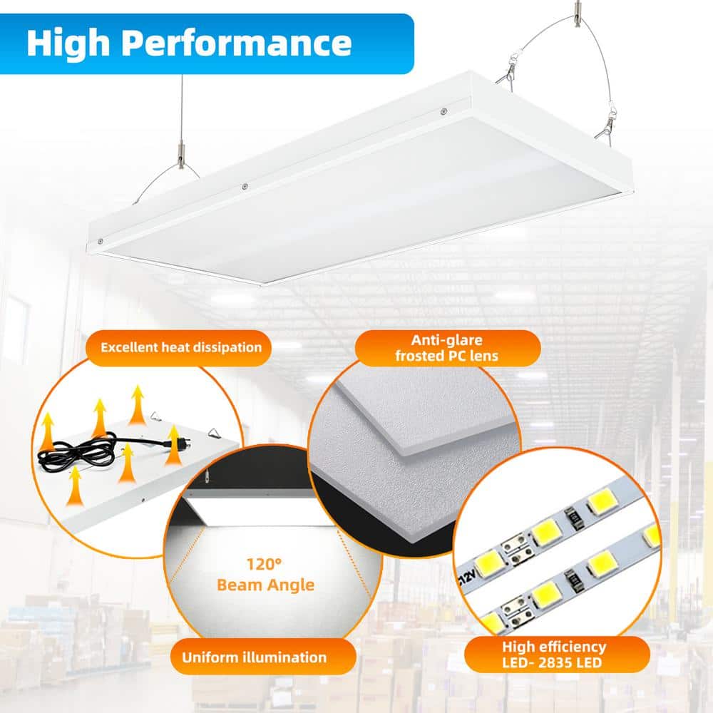 Honbei 2 ft. 500-Watt Equivalent Integrated LED White High Bay Light, 16000Lumens Industrial Workshop Linear Hanging Light