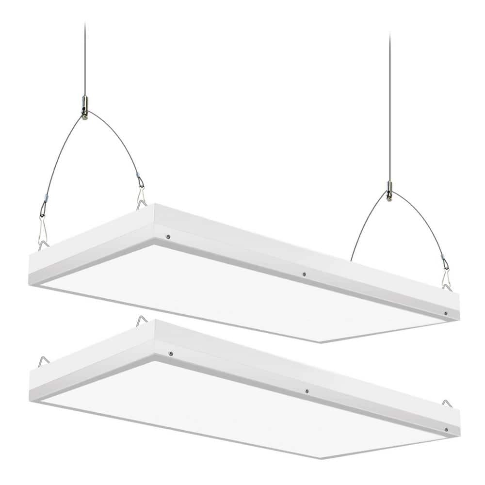 Honbei 2 ft. 500-Watt Equivalent Integrated LED White High Bay Light, 5000K Daylight Linear Hanging Light for Warehouse 2Pack