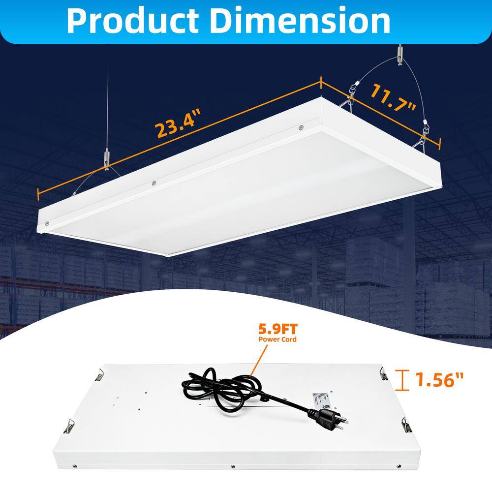 Honbei 2FT. 500-Watt Equivalent Integrated LED White High Bay Shop Light, 5000K Linear Hanging Light for Warehouse, ETL 2 Pack
