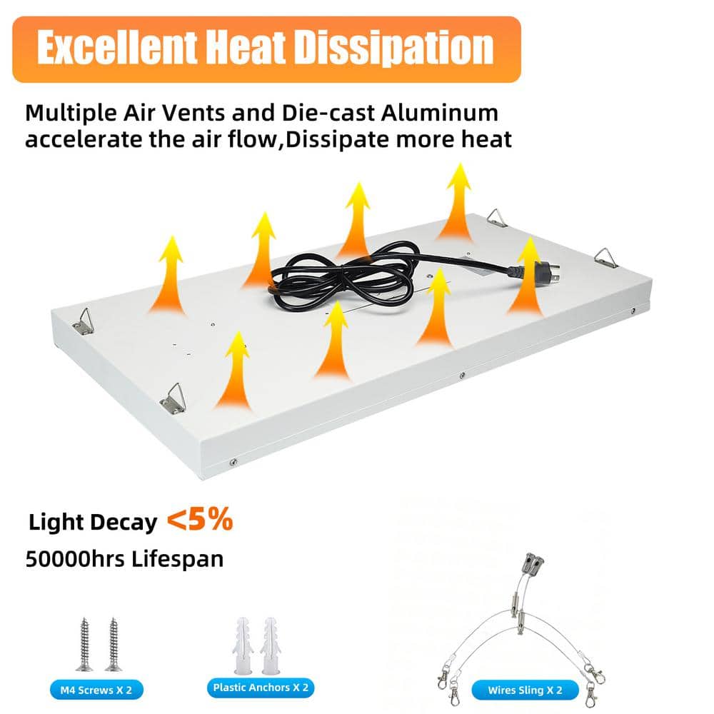 Honbei 2 ft. 500-Watt Equivalent Integrated LED White High Bay Light, 5000K Industrial Workshop Linear Hanging Light (6-Pack)