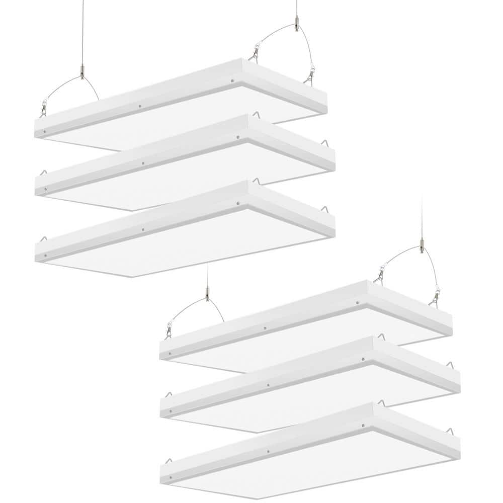 Honbei 2 ft. 500-Watt Equivalent Integrated LED White High Bay Light, 16000LM Industrial Workshop Linear Hanging Light, 6-Pack