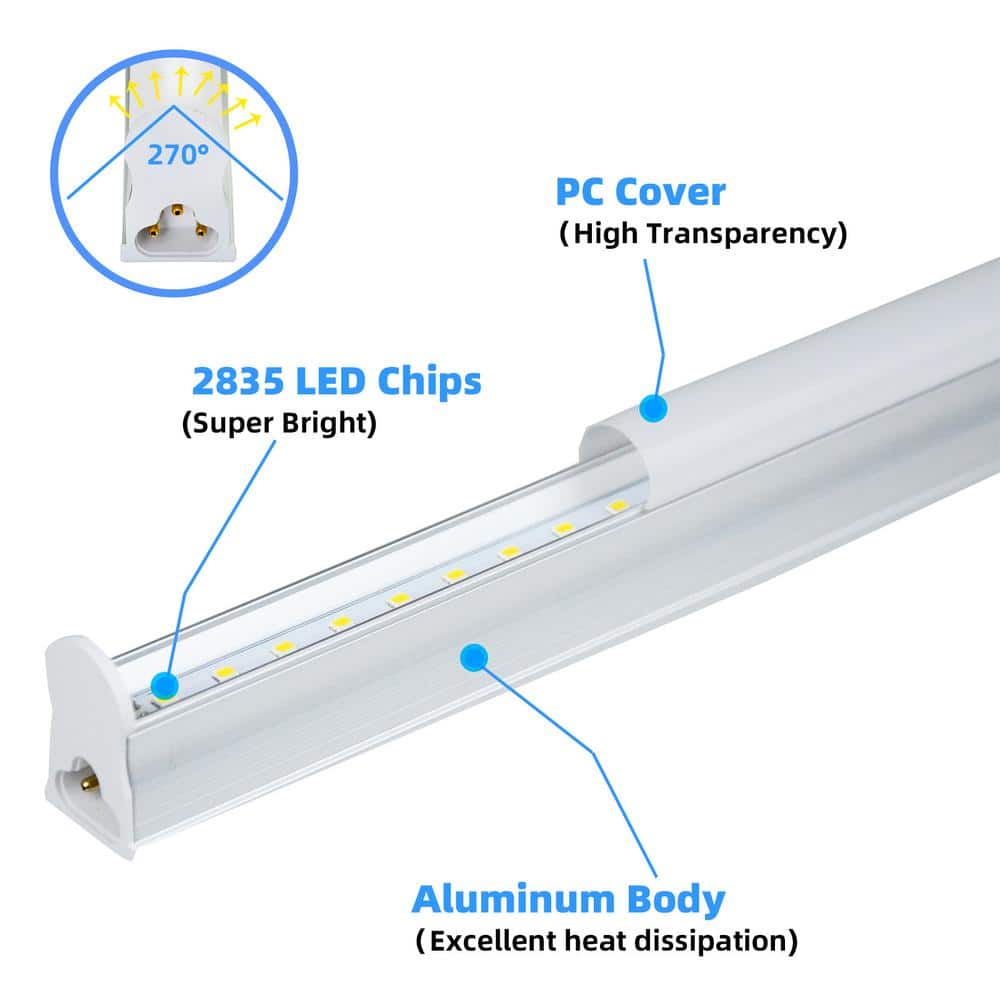 WYZM 4 ft. 80-Watt Equivalent LED T5 Shop Light 5000K Daylight,2200 Lumens,Linkable LED Shop Light(12-Pack)