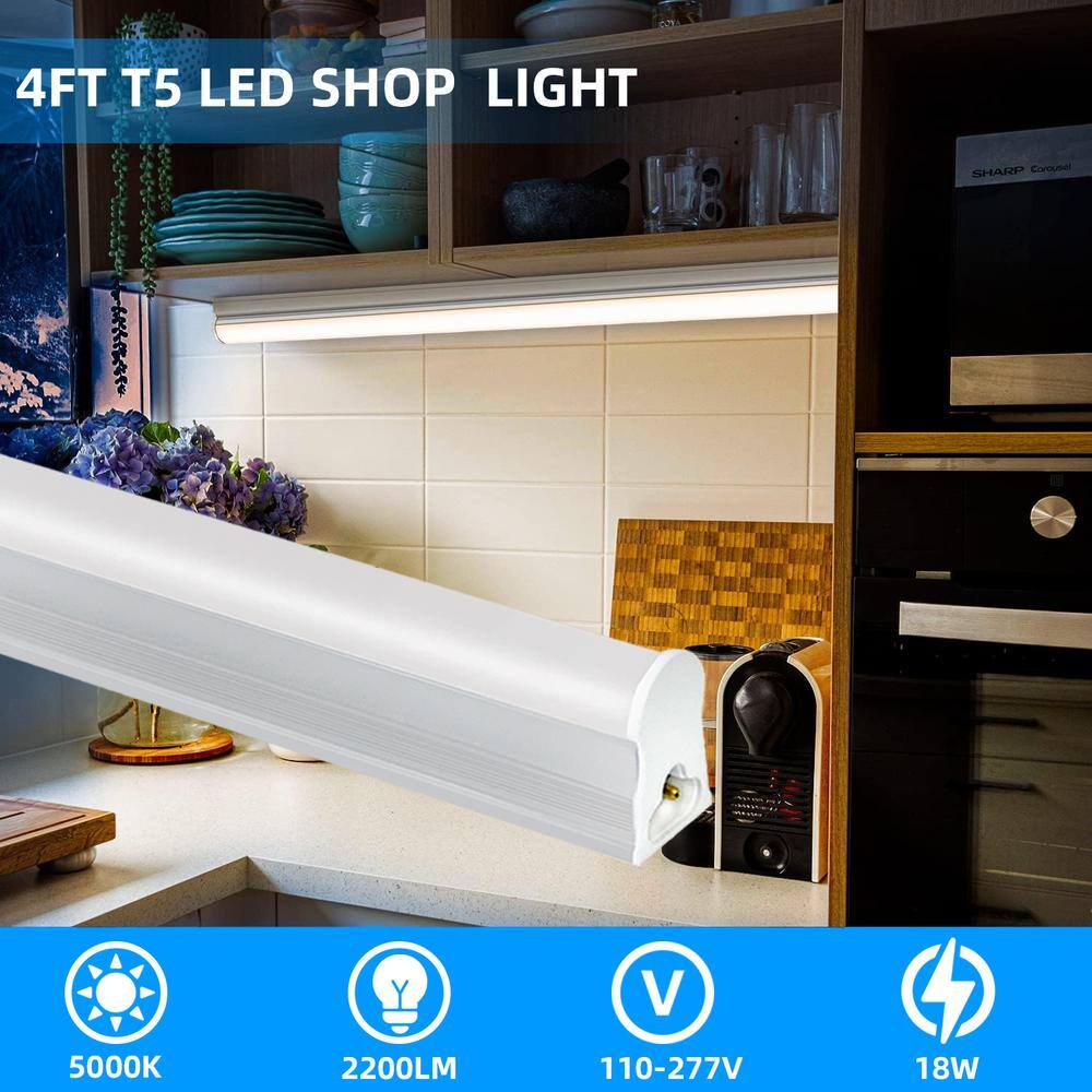 WYZM 4 ft. 80-Watt Equivalent LED T5 Shop Light 5000K Daylight,2200 Lumens,Linkable LED Shop Light(12-Pack)