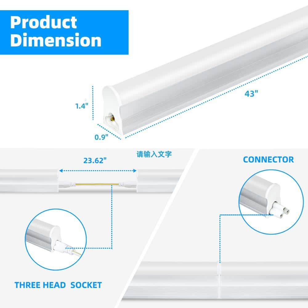 WYZM 4 ft. 80-Watt Equivalent LED T5 Shop Light 5000K Daylight,2200 Lumens,Linkable LED Shop Light(12-Pack)