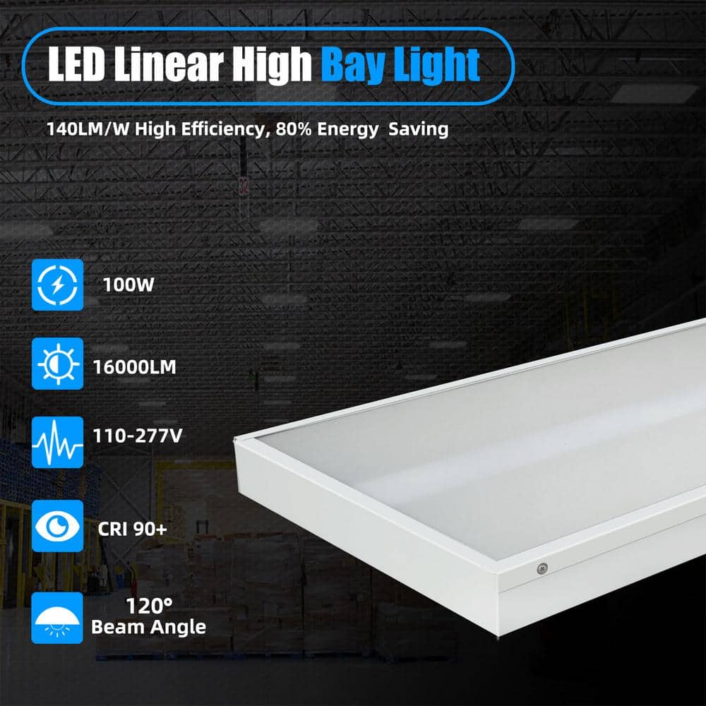 WYZM 2 ft. 400-Watt Equivalent Integrated LED White Shop High Bay Light with 16000 Lumens 5000K