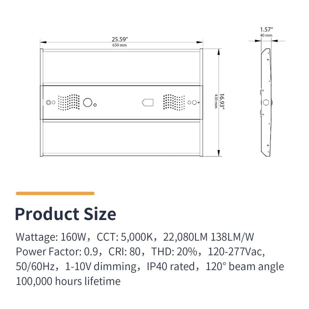 LEDone 2 ft. Linear 160-Watt Equivalent Integrated LED Dimmable Galvanized Steel White High Bay Light, 5000K