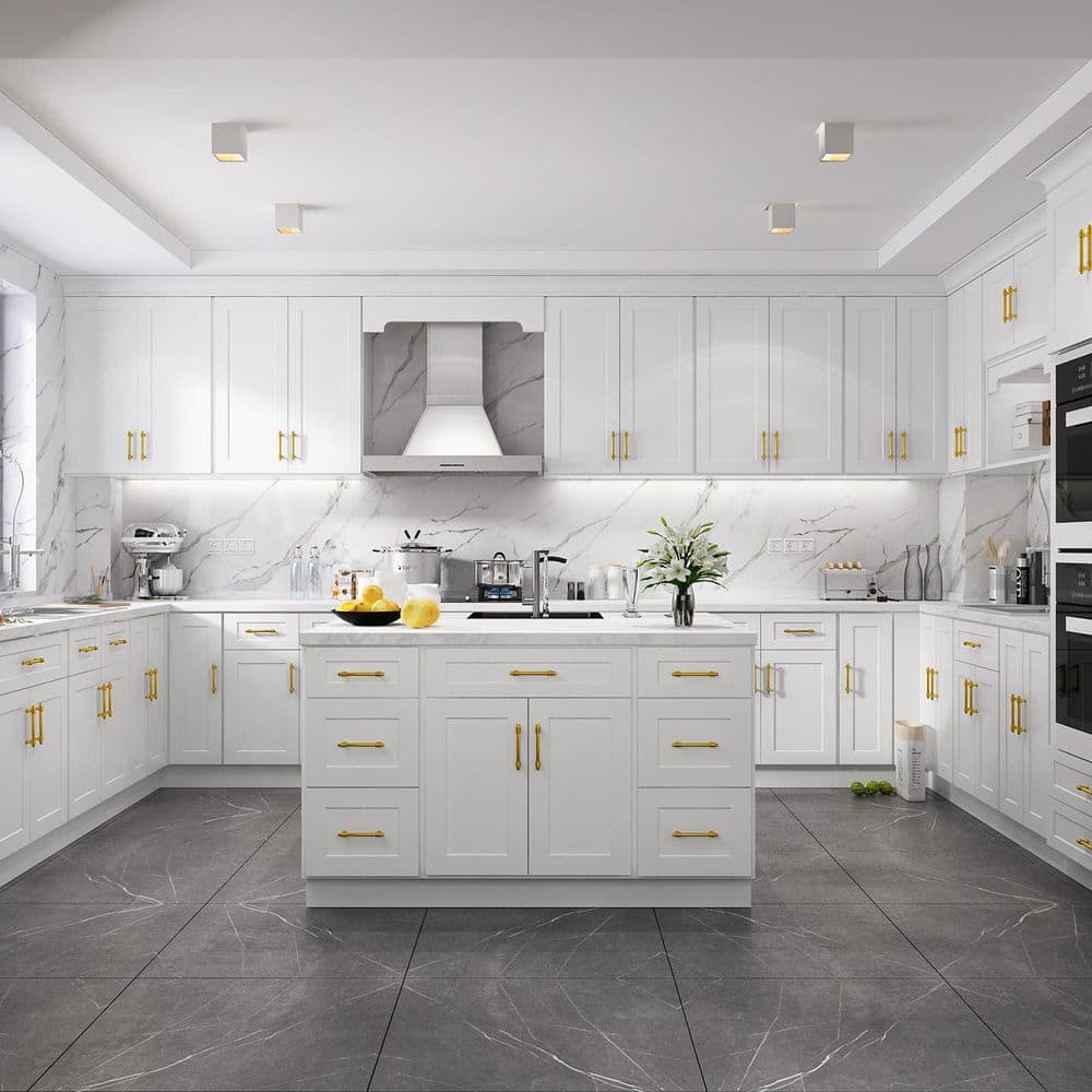 HOMEIBRO 33 in. W x 34-1/2 in. H x 24 in. D White Painted Shaker Style Ready to Assemble Base Cabinet with 2-Drawers