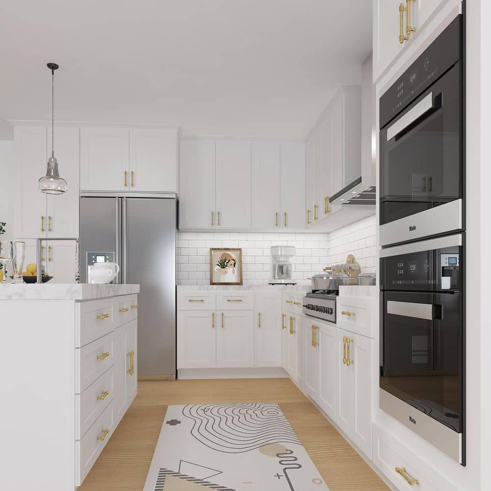 HOMEIBRO 33 in. W x 34-1/2 in. H x 24 in. D White Painted Shaker Style Ready to Assemble Base Cabinet with 2-Drawers