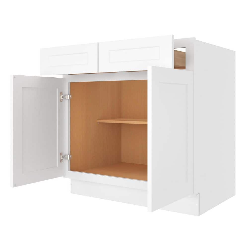 HOMEIBRO 33 in. W x 34-1/2 in. H x 24 in. D White Painted Shaker Style Ready to Assemble Base Cabinet with 2-Drawers