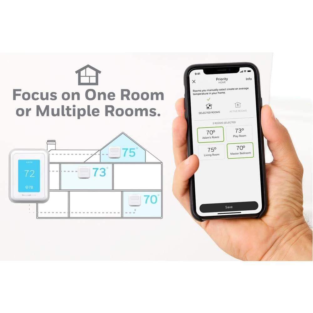 Honeywell Home T9 WiFi 7-Day Programmable Smart Thermostat with Touchscreen Display and Smart Room Sensor