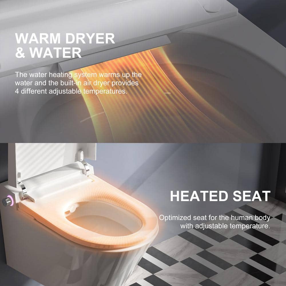 HOROW Wall Hung Elongated Smart Toilet Bidet with Night Light and Heated Seat