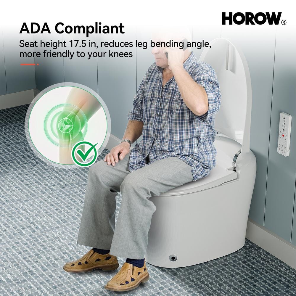 HOROW 1/1.27 GPF Tankless Smart Toilet Bidet with Dual Flush System, White