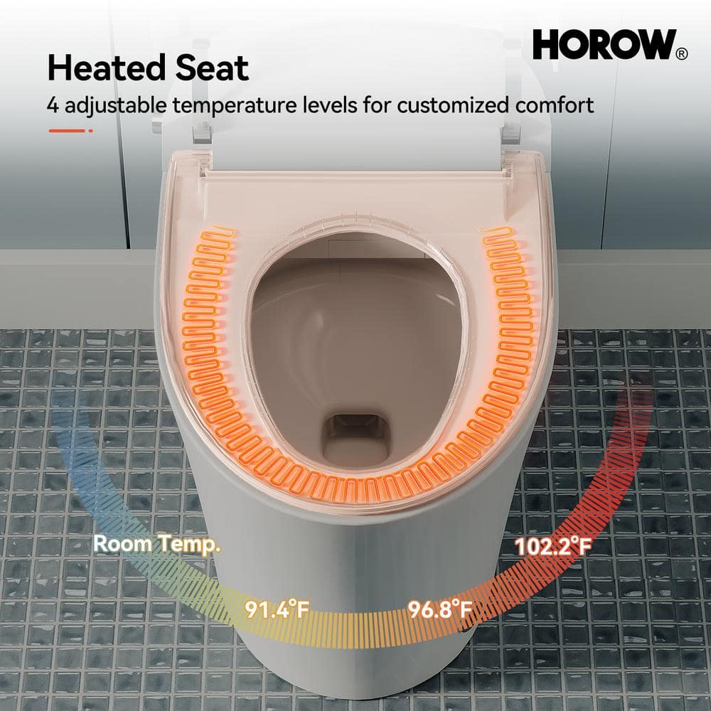 HOROW 1/1.27 GPF Tankless Smart Toilet Bidet with Dual Flush System, White