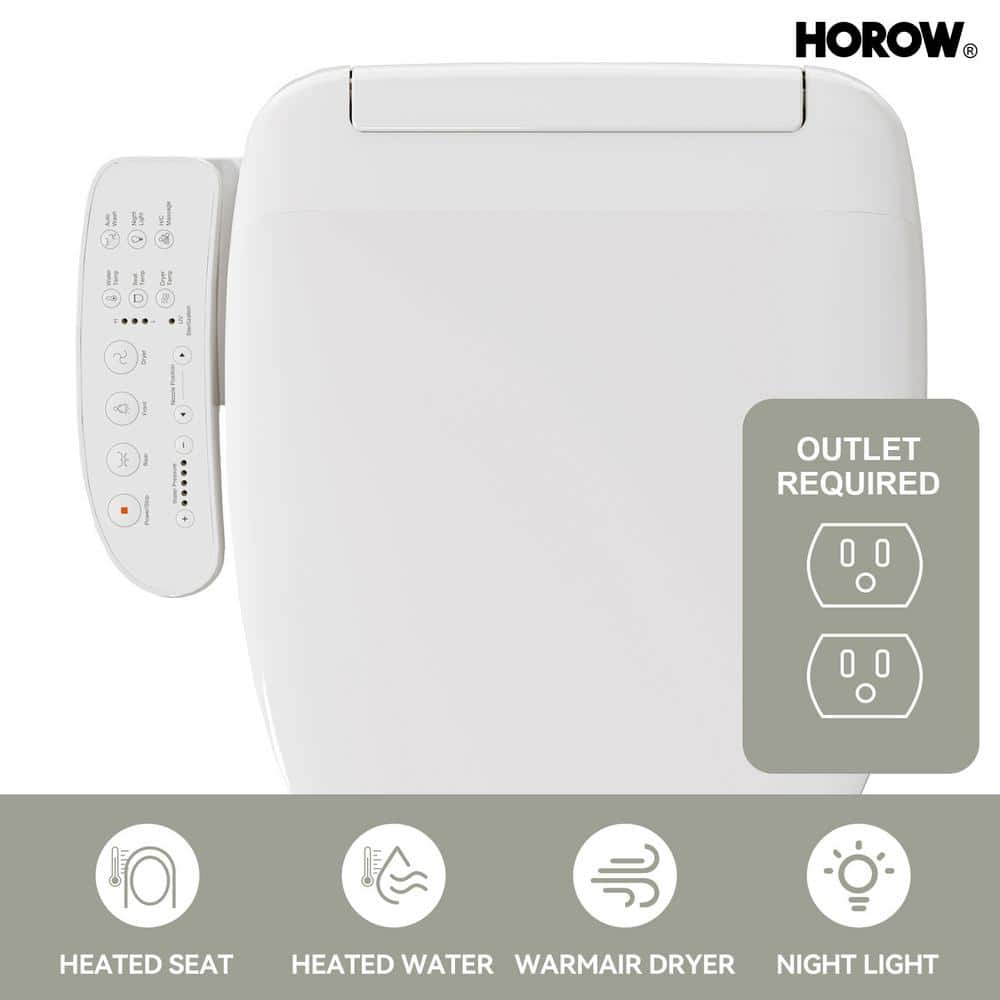 HOROW ADA Chair Height Elongated Bidet Toilet Combo with Dual Flush, Electric Bidet Seat, & Warm Air Dryer