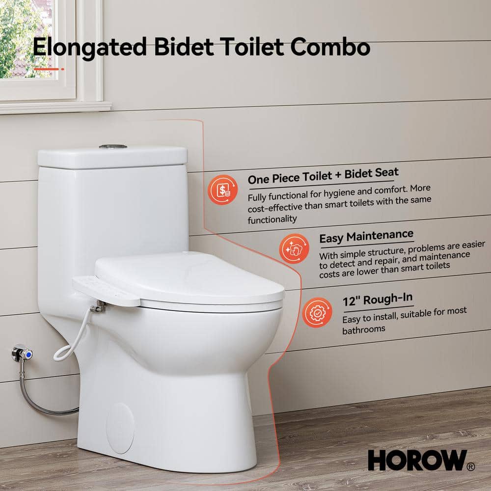 HOROW Elongated Bidet Toilet Dual Flush 0.8/1.28 GPF with Heated Seat