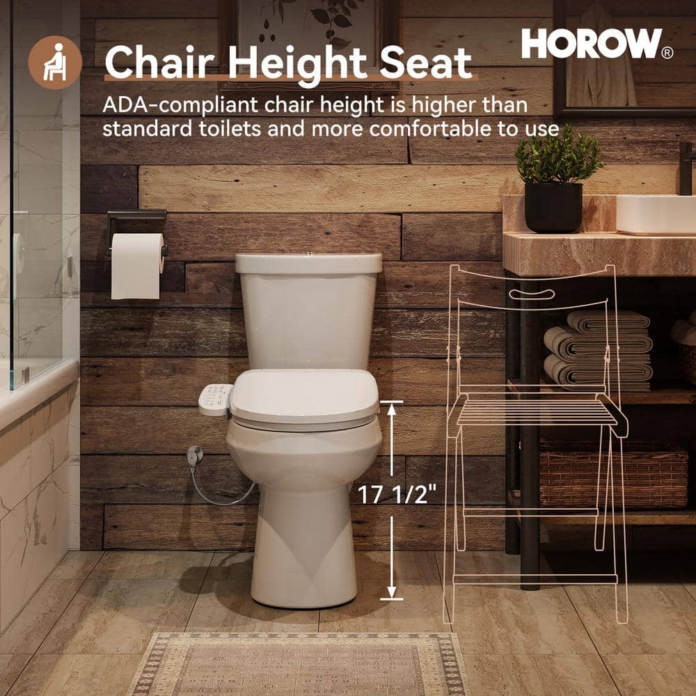 HOROW 17 in. ADA Dual Flush Elongated Toilet with Smart Bidet Seat