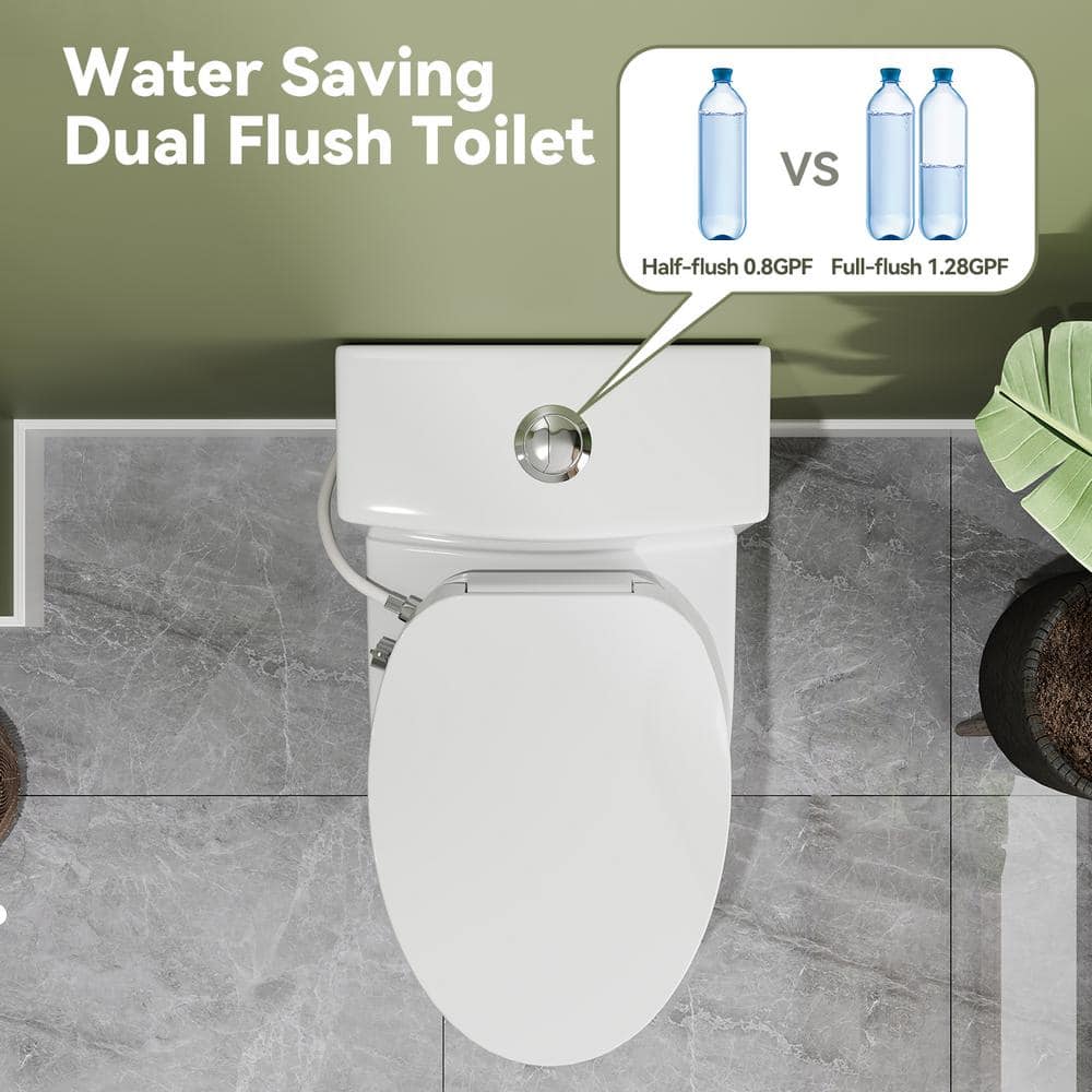 HOROW Chair Height Dual Flush Elongated Toilet with Non-Electric Bidet