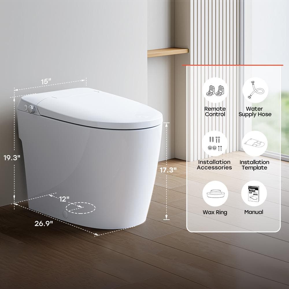 HOROW T30 Non-Electric Elongated Bidet Toilet - 1.0 GPF, ADA Chair Height, Foot Kick Flush, White