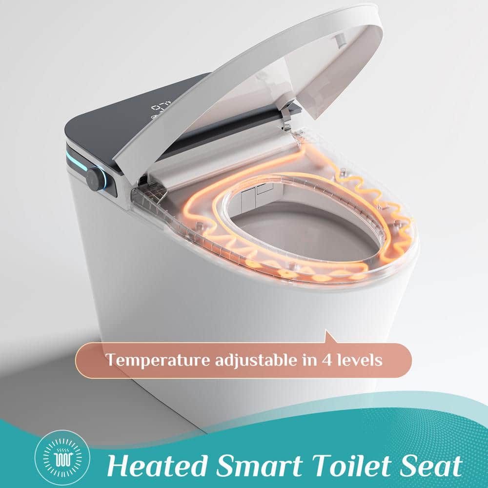 HOROW 10 in. Rough-In Tankless Elongated Smart Toilet Bidet - Auto Open/Close, Foot Sensor & Ambient Light
