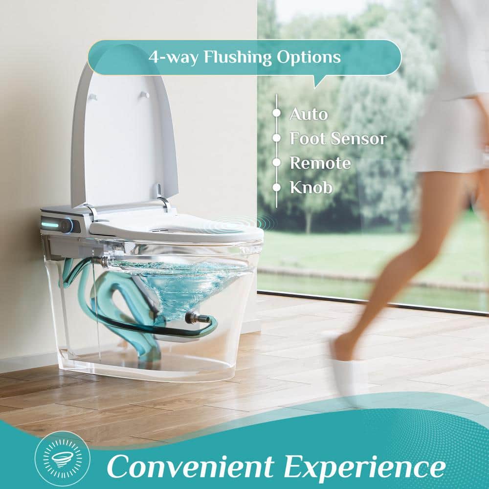 HOROW 10 in. Rough-In Tankless Elongated Smart Toilet Bidet - Auto Open/Close, Foot Sensor & Ambient Light
