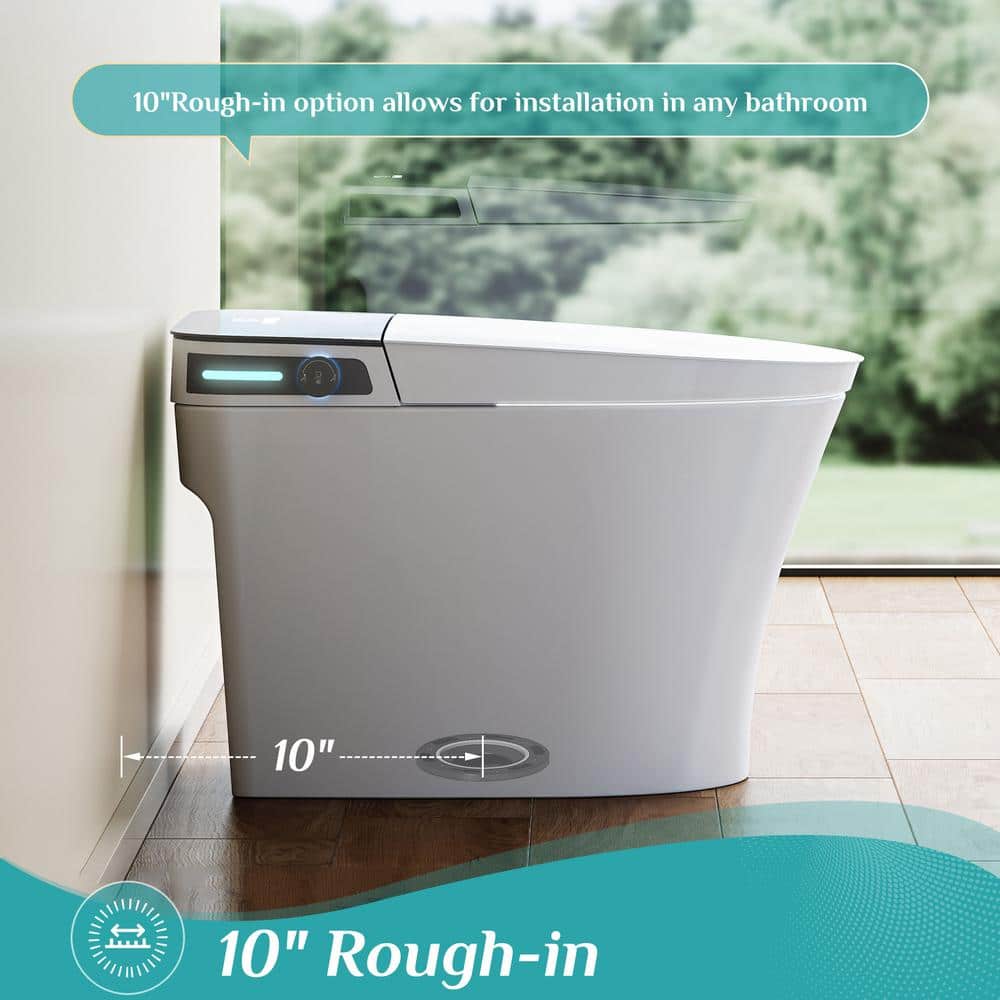 HOROW 10 in. Rough-In Tankless Elongated Smart Toilet Bidet - Auto Open/Close, Foot Sensor & Ambient Light