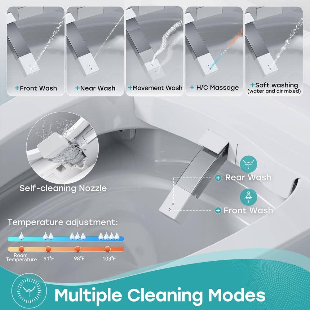 HOROW Elongated Smart Toilet Bidet 1.1 GPF with Built-in Tank, Warm Water, Night Light, Remote - T38D