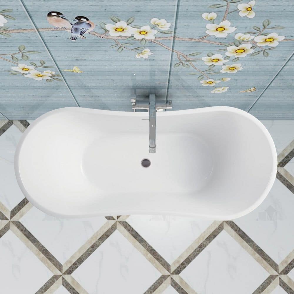 Vanity Art 71 in. Acrylic Flatbottom Freestanding Bathtub in White/Integrated Overflow