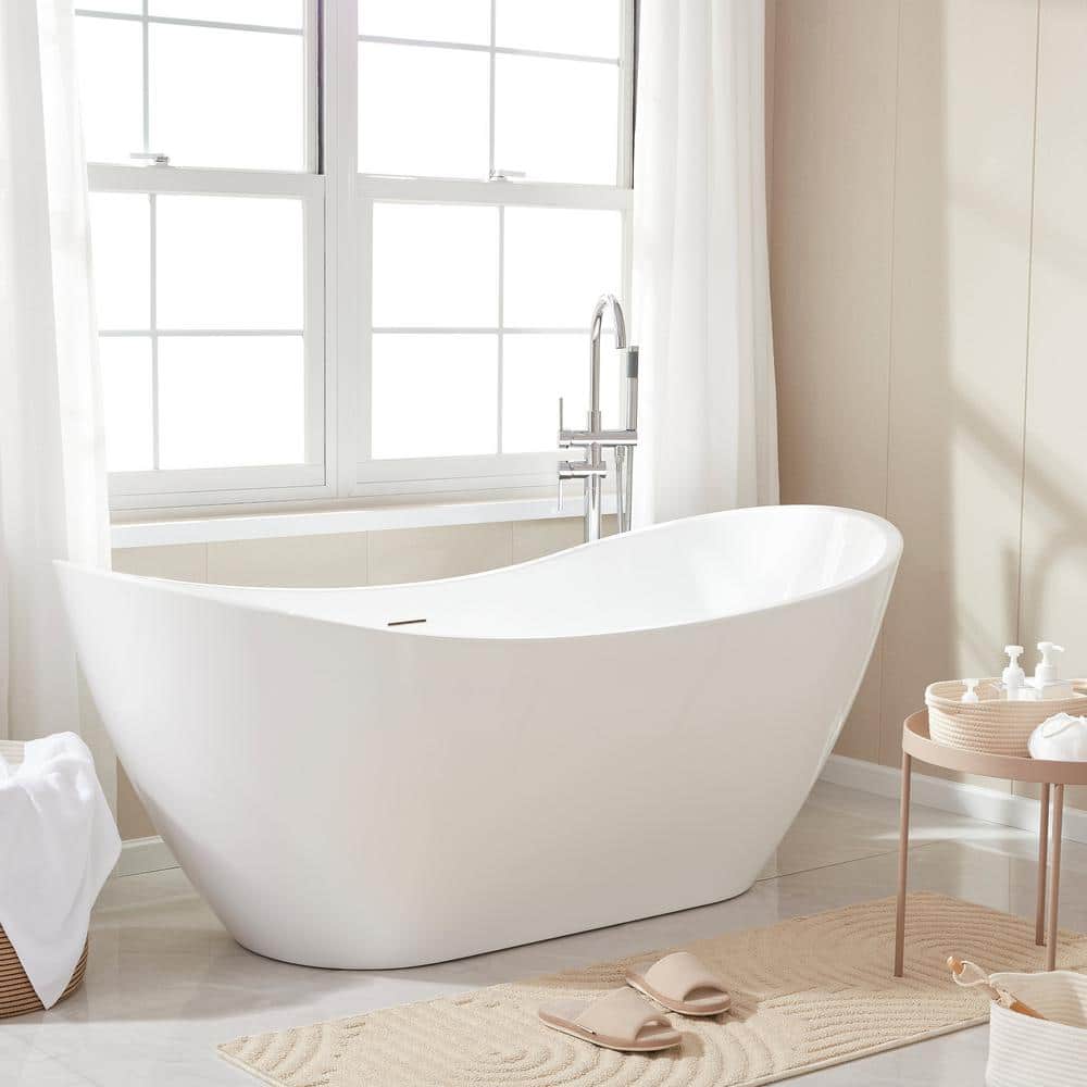 Vanity Art 71 in. Acrylic Flatbottom Freestanding Bathtub in White/Integrated Overflow